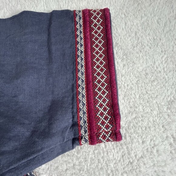 Cabi Womens Navy Embroidered Tunic Dress 100% Linen V-Neck With 3/4 Sleeves & Ba - Picture 9 of 9